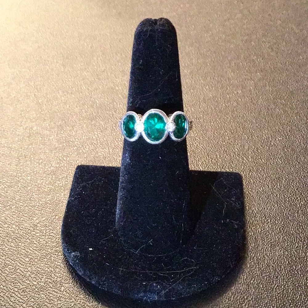 JUDITH RIPKA CHROME DIOPSIDE AND DIAMONIQUE RING